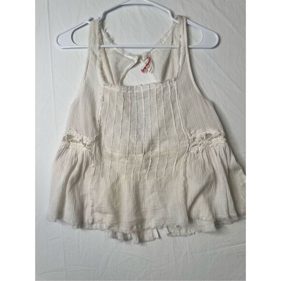 Free People Blouse Midriff Cropped Guaze White Beachy Sheer Adorable Size M - Picture 1 of 9